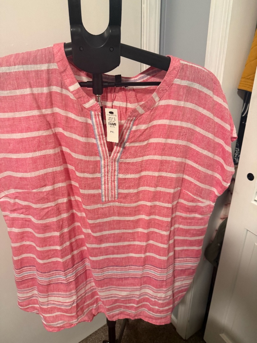 Talbots Striped Linen V-Neck Top